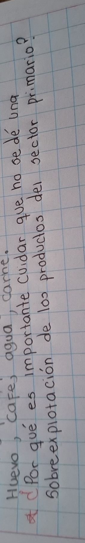 Huevo, care, agua, carhe. 
adPor gué es importante Cuidar gue no se dé una 
sobreexplotacion de 100 productos dei sector primario?