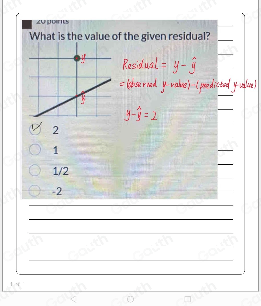 zu points 
What is the value of the given residual?
2
1
1/2
-2

1 of 1