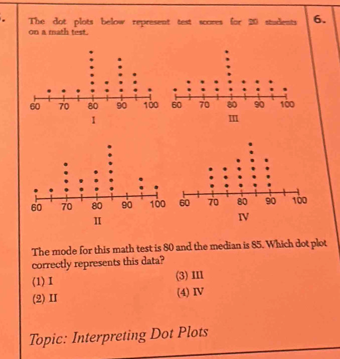 Solved: The dot plots below represent test scores for 20 students 6. on ...