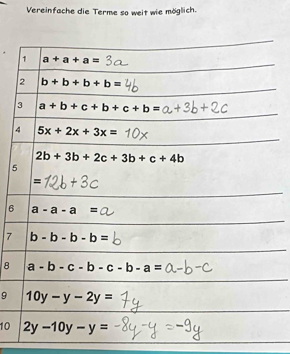 Vereinfache die Terme so weit wie möglich.
5
6
7
8
9 
10