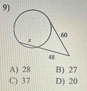 A) 28 B) 27
C) 37 D) 20