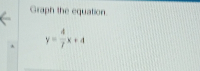 Graph the equation.
y= 4/7 x+4