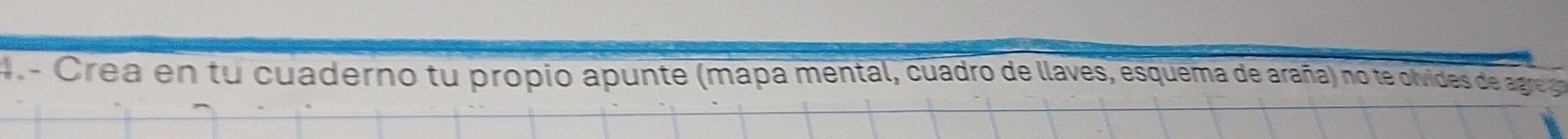 Crea en tu cuaderno tu propio apunte (mapa mental, cuadro de llaves, esquema de araña) no te olvides de agre go