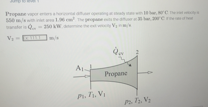 Solved: Jump to level 1 Propane vapor enters a horizontal diffuser ...