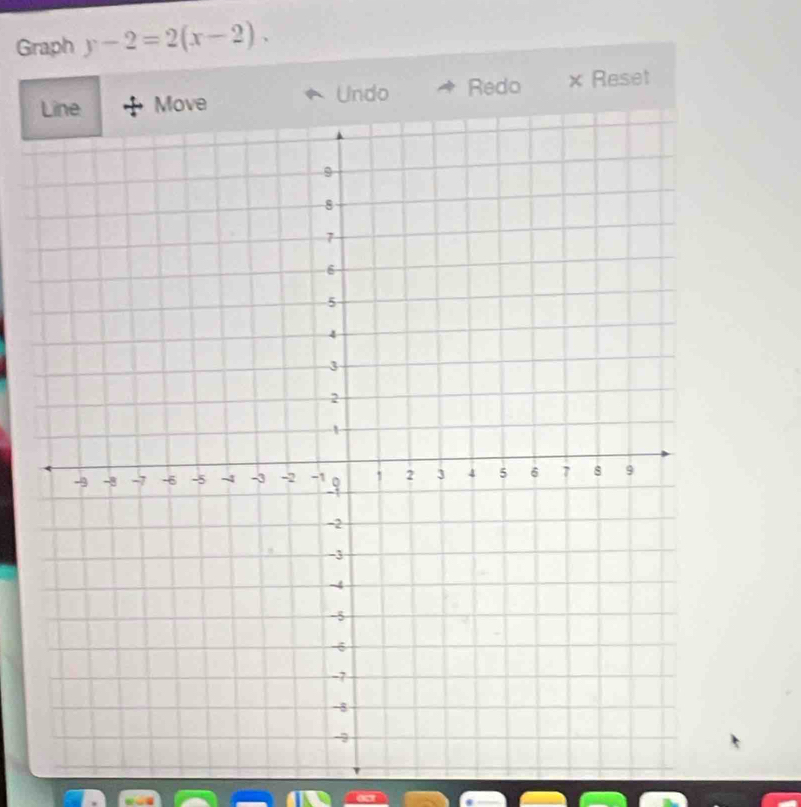 Graph y-2=2(x-2). 
Move Undo Redo × Reset