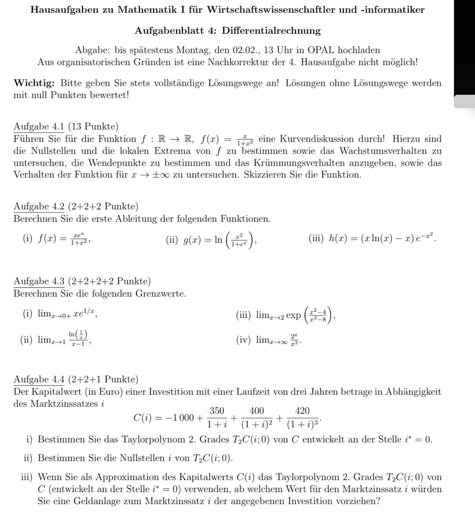Gelöst:Hausaufgaben zu Mathematik I für Wirtschaftswissenschaftler und ...