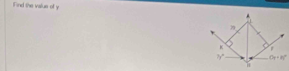 Find the value of y
U
29
K
F
7y°
(5y+8)^circ 
H