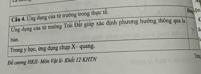 ( 
â 
Đề cương HKII- Môn Vật lí- Khối 12 KHTN 
ang