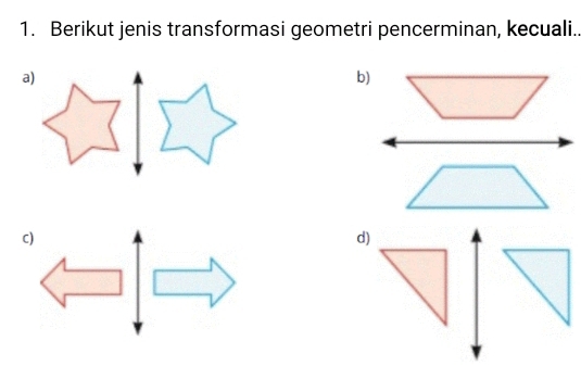 Berikut jenis transformasi geometri pencerminan, kecuali..