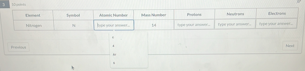 3 10 points
c
Previous 
4 Next 
Ar
6
