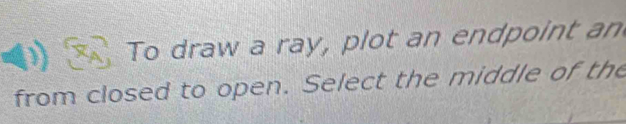 To draw a ray, plot an endpoint an 
from closed to open. Select the middle of the