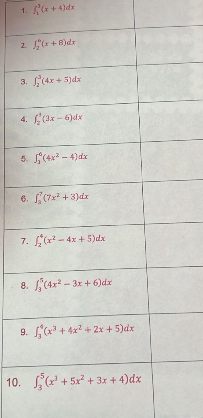 ∈t _1^3(x+4)dx
10.