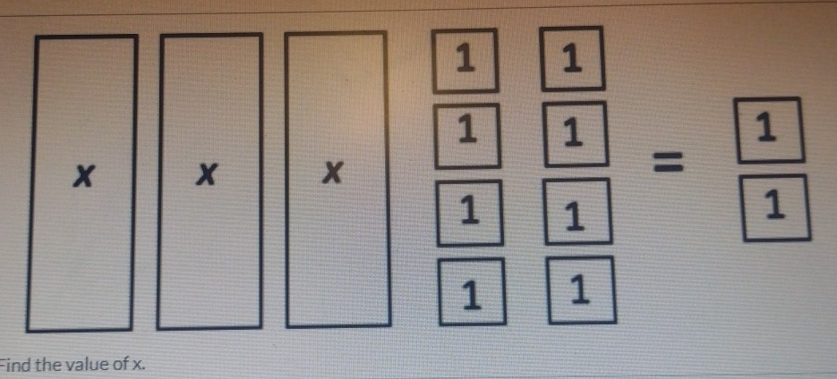 x□ x* * x□ * frac  1/1 frac  1/1 1frac  1/1 1frac  1/1 1= □ /11  
 □ /□   
Find the value of x.