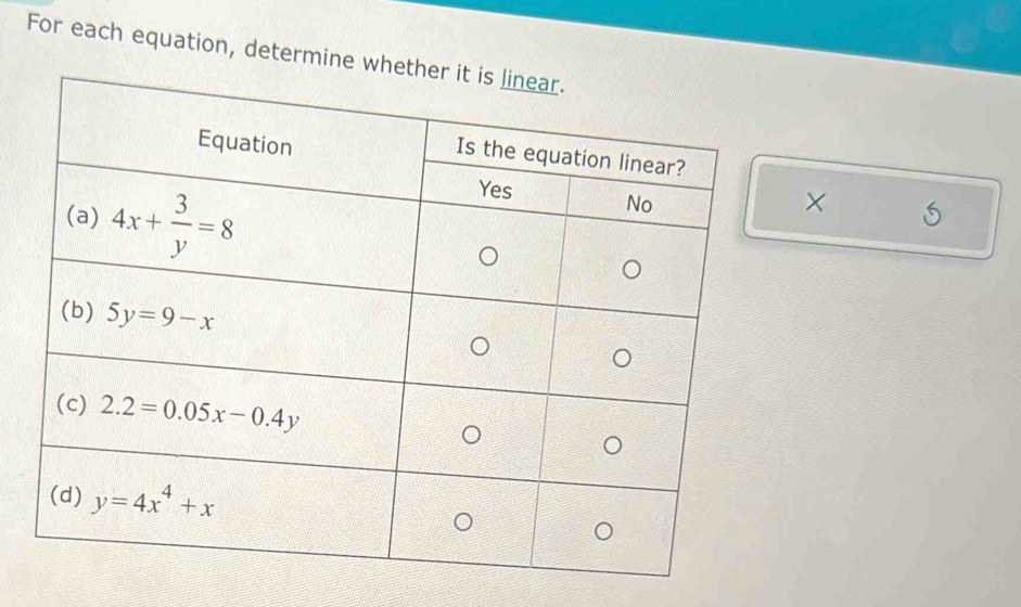 For each equation, determi
×