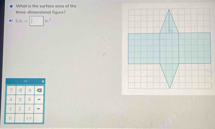 What is the surface area of the 
three-dimensional figure? 
∞) S.A.=□ in.^2