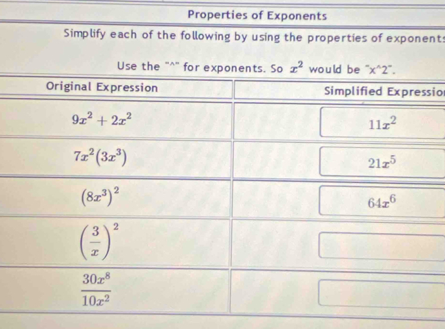 Properties of Exponents
nt:
sio