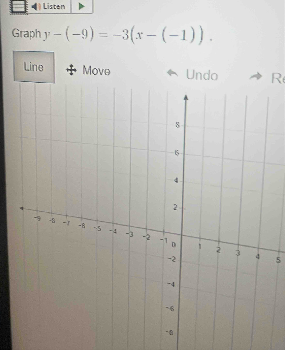 Graph y-(-9)=-3(x-(-1)). 
Line Move Undo 
R
5