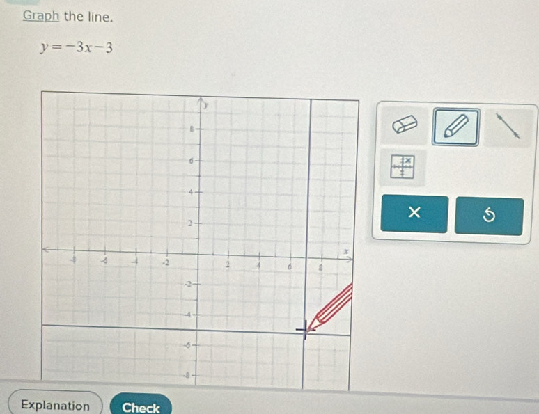 Graph the line.
y=-3x-3
× 
Explanation Check