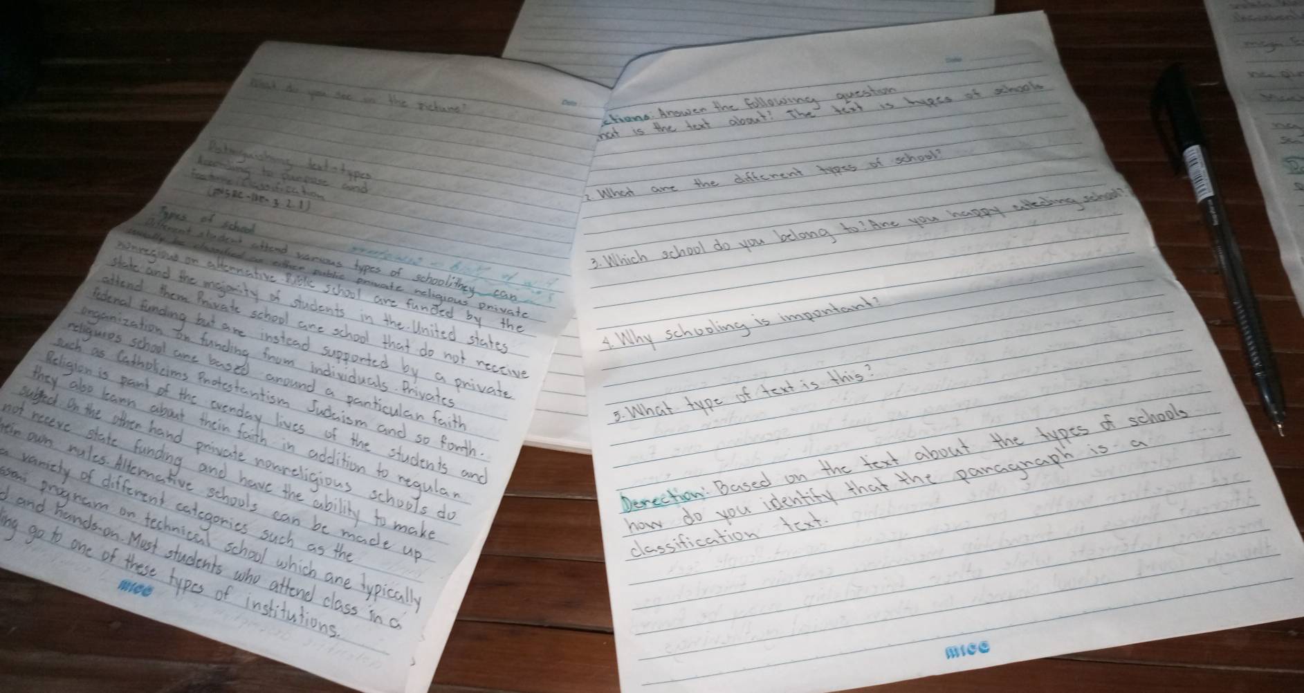 Wgh do you soe in the tichane? 
criana: Anower the following question 
mat is the text about? The hext is hels at anool 
Dot yuchng deadotyper 
2. What are the different twees of school? 
ta le eapae and 
(75-13. 2. 1) 
Thries of school 
3. Which school do you belong to? Are you happy wtding school 
Wifrent ste dent attend verious hypes of schoolithy can 
blly he slooodlied cn wther suablc prwate religious private 
honresoue on aboonative Biok school are funded by the 
thak and the meprity of students in the United siates 
4. Why schooling is important? 
athend them Private school are school that do not rective 
etenal funcding but are instead supported by a private 
onganization on funcing from indisiduals. Privates 
eligures school are based around a panticulan faily 
5. What type of text is this? 
such as Catholcims Brotestantion Judciom and so forth 
elighen is pant of the evenday lives of the students aand 
hey also barn about theim foith in addition to regula 
upecd on the other hand private nowrelicious schools do 
perection: Based on the text about the types of school 
of receve state funding and have the ability to mak 
how do you identifty that the paragraph is a 
In own males. Alternative schools can be made u 
vanithy of different categenies such as the 
classification text 
an program on technical school which ane typicall 
and hunds on. Most students who attend class ina 
g go to one of these types of institutions 
miee