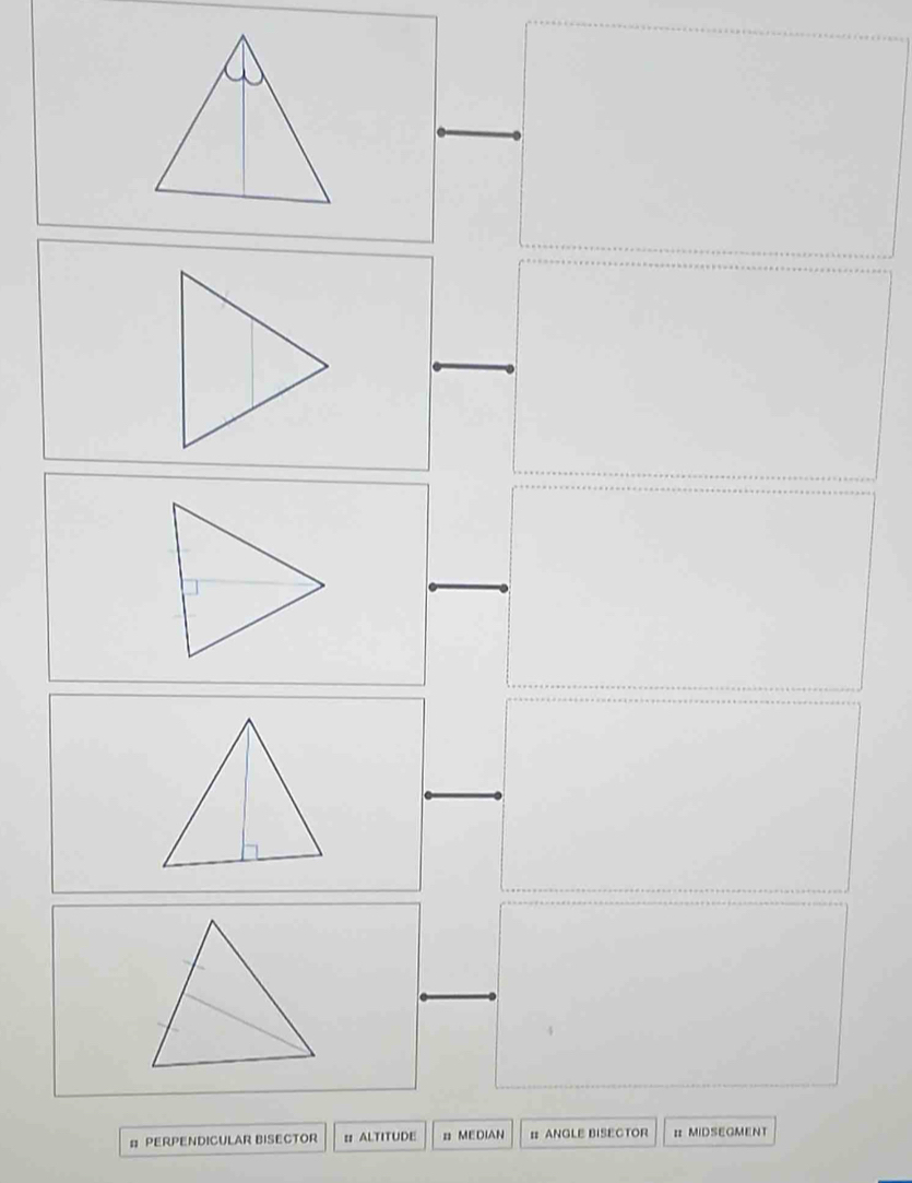 # PERPENDICULAR BISECTOR : ALTITUDE = MEDIAN # ANGLE BISECTOR = MIDSEGMENT