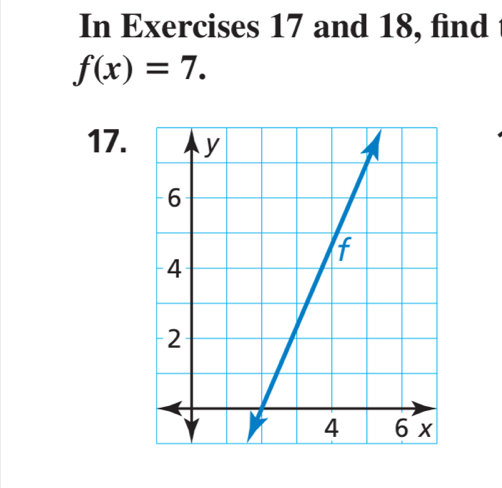 In Exercises 17 and 18, find
f(x)=7. 
17.