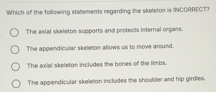Solved: Which of the following statements regarding the skeleton is ...