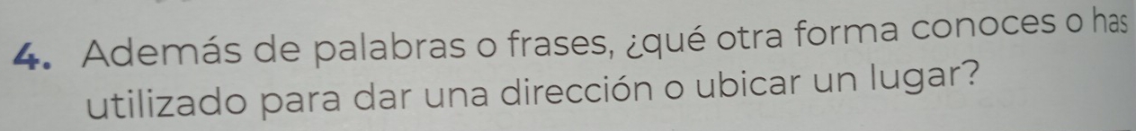 Además de palabras o frases, ¿qué otra forma conoces o has 
utilizado para dar una dirección o ubicar un lugar?