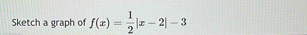 Sketch a graph of f(x)= 1/2 |x-2|-3