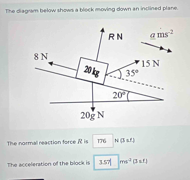 Solved: The diagram below shows a block moving down an inclined plane ...