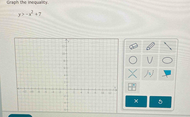 Graph the inequality.
y>-x^2+7
5
×