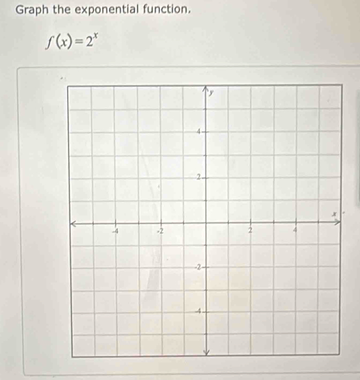 Graph the exponential function.
f(x)=2^x