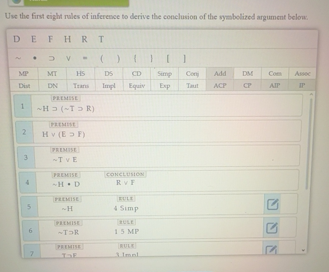 Solved: Use the first eight rules of inference to derive the conclusion ...