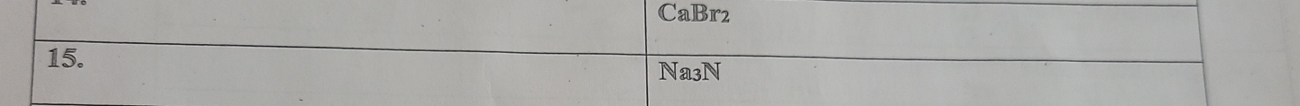 CaBr2 
15. 
Na3N