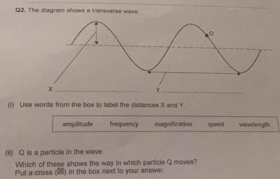 Solved: The diagram shows a transverse wave. (i) Use words from the box ...