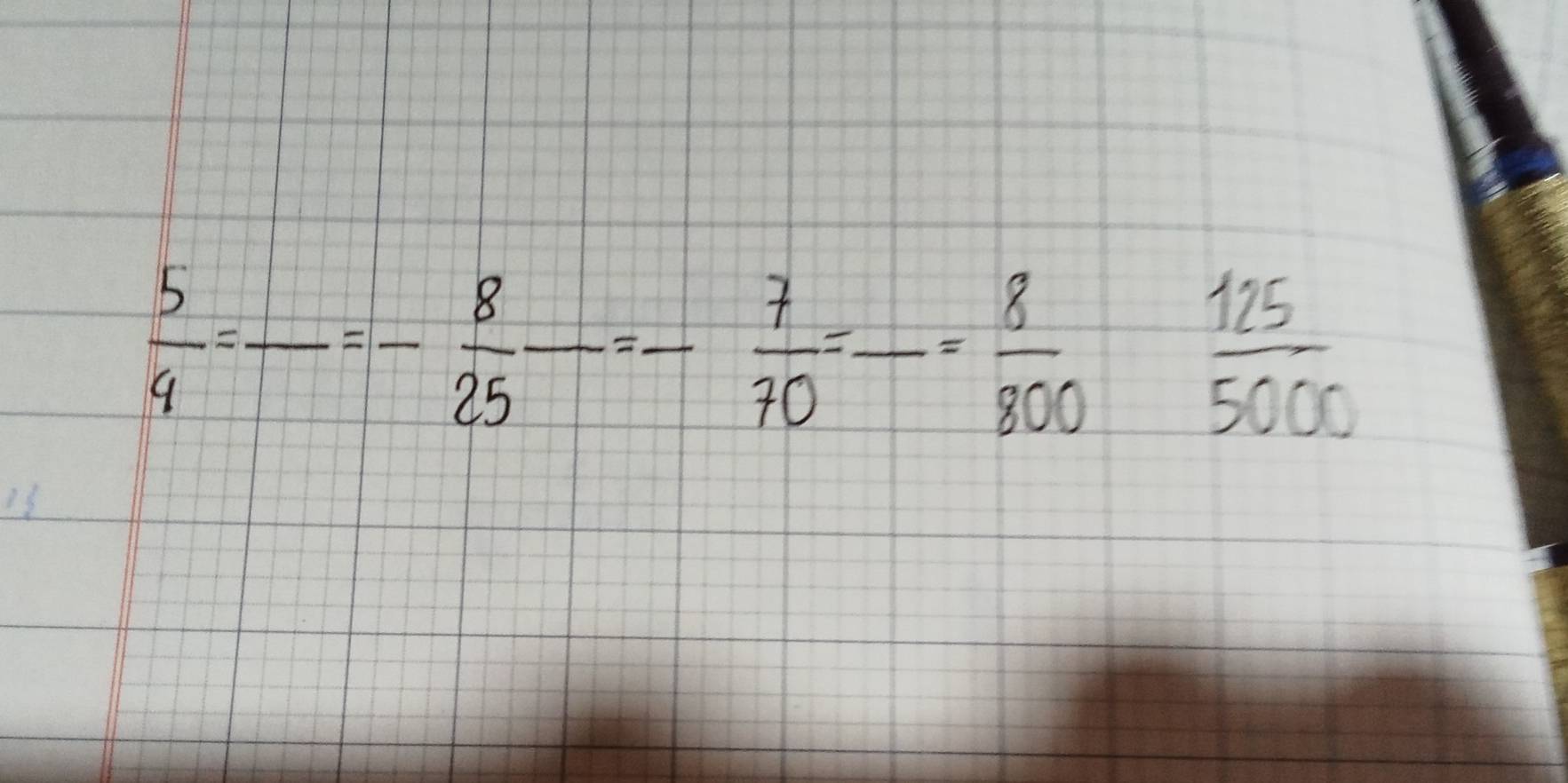  5/4 =frac =- 8/25 =- 7/70 =-= 8/800   125/5000 