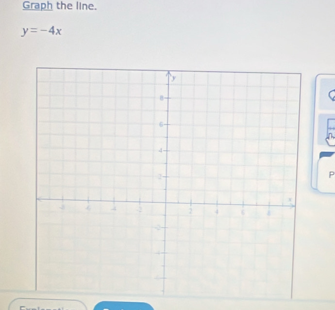 Graph the line.
y=-4x
- 
P