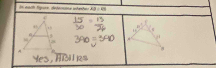 In each figure, determine whether overline ABparallel overline RS