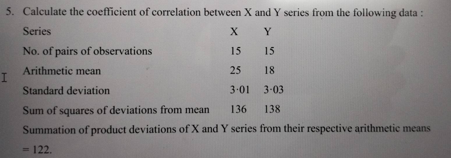 Solved: Calculate the coefficient of correlation between X and Y series ...