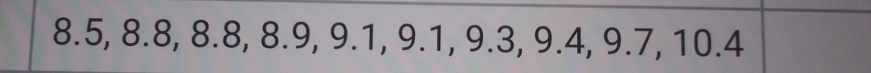 8.5, 8.8, 8.8, 8.9, 9.1, 9.1, 9.3, 9.4, 9.7, 10.4