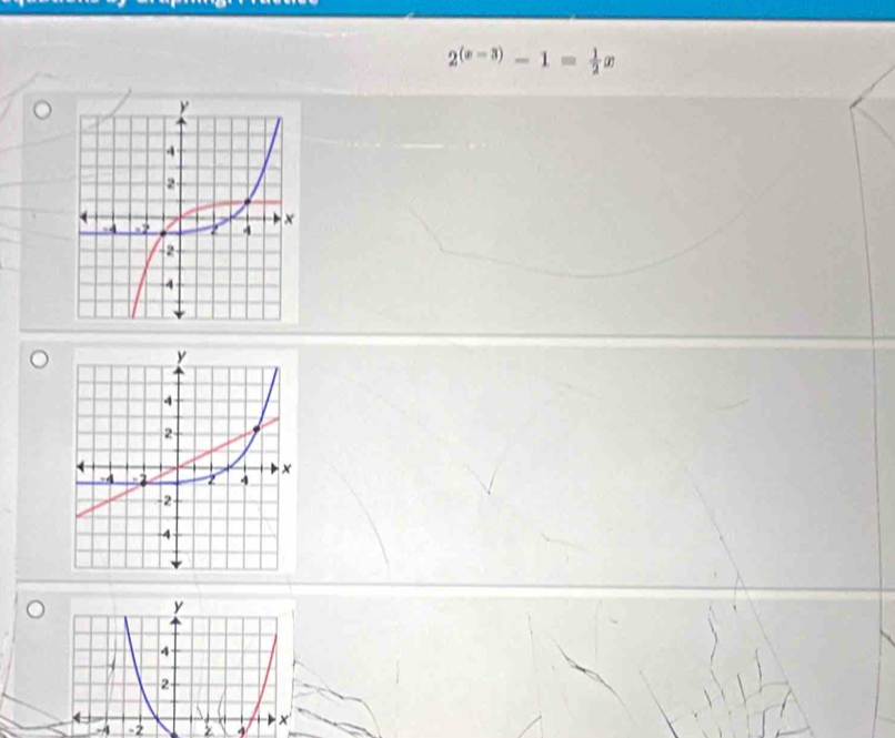 2^((x-3))-1= 1/2 x
-4 -2 z 4