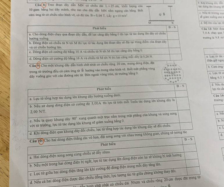 Treo đoạn dây dẫn MN có chiều đài L=25cm khổi lượng của B Khi khng dây dẫn tàc dụng lên khung về
10 gam bằng hai dây mành, nhẹ sao cho dây dẫn MN nằm ngang căn bằng. Biết c  Nầu te trường vua
B
cảm ứng từ có chiều như hình vẽ, có độ lớn B=0.04T. Lấy g=10m/s^2. sẽ giàm xuống con  n
đ. Độ lớn của lực rì
Cầu 13: Một đo
7,0 A chay qua
trường là 9,8 m²
c
uy
Câu(9) Cho một khung dây dẫn hình chữ nhật có chiều rộng 2
trong từ trường đều có cảm ứng từ B hướng vào trong như hình vẽ. Biết mặt phầng vông g
dây vuông góc với các đường sức từ. Bên ngoài vòng tròn, từ trường bằng 0. r o5
th
cử
14
trường
a Né
b. N c. 1
d.
hình chữ nhật c
vector D