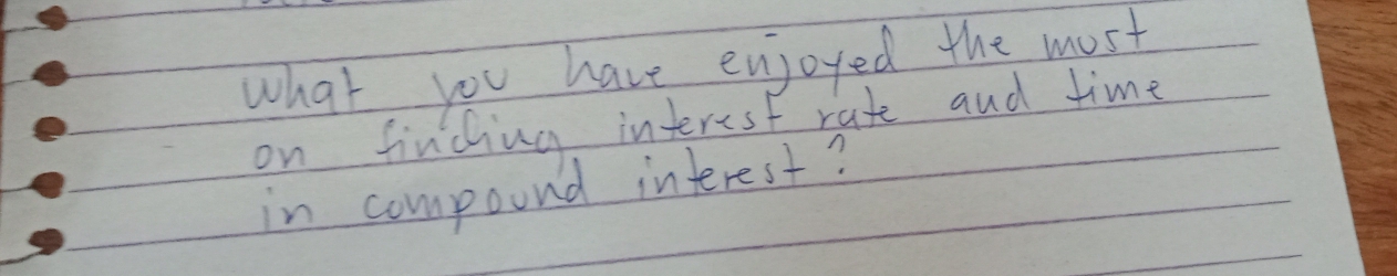 what you have enjoyed the most 
on finding interest rate and time 
in compound interest?