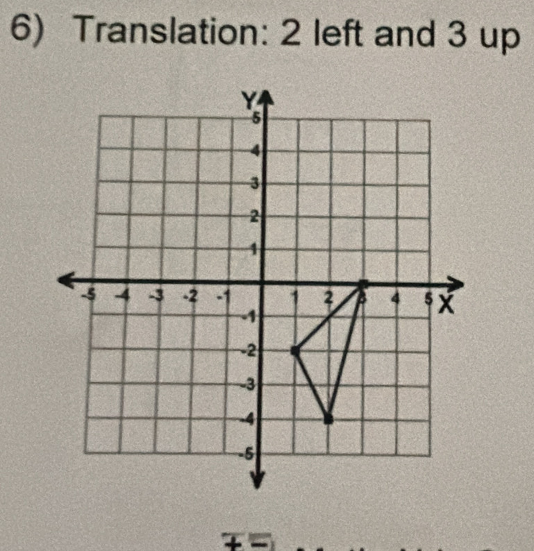 Translation: 2 left and 3 up
overline +overline -