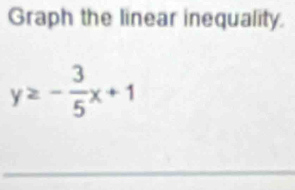 Graph the linear inequality.
y≥ - 3/5 x+1