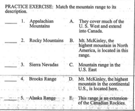Solved: PRACTICE EXERCISE: Match the mountain range to its description ...