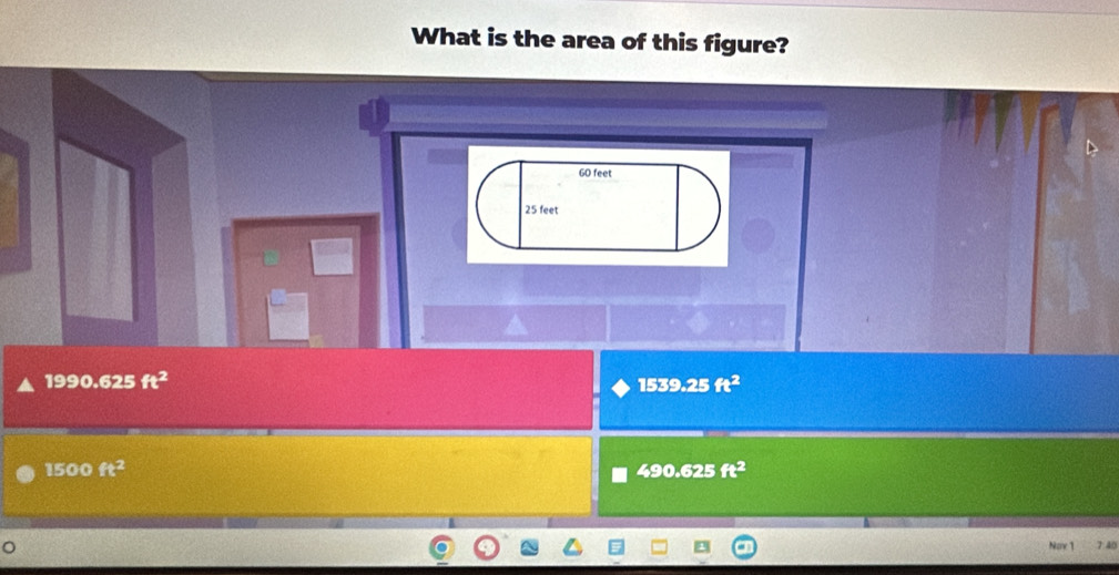 Solved: What is the area of this figure? 1990.625 ft^2 1539.25 ft^2 ...