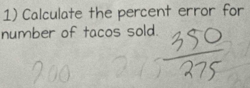 Calculate the percent error for 
number of tacos sold.