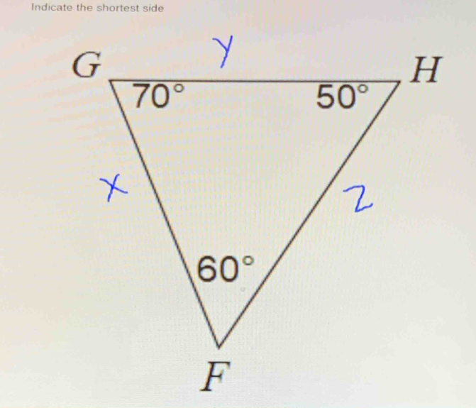 Indicate the shortest side