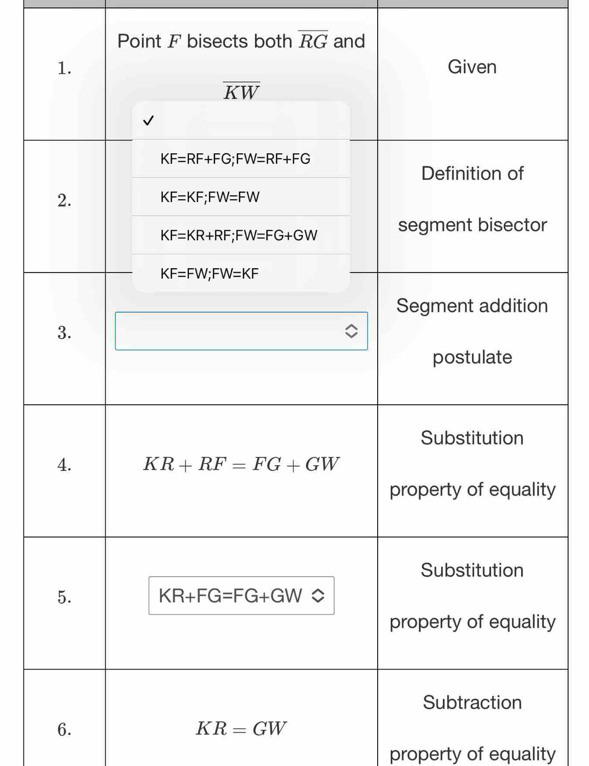 KR=GW
property of equality