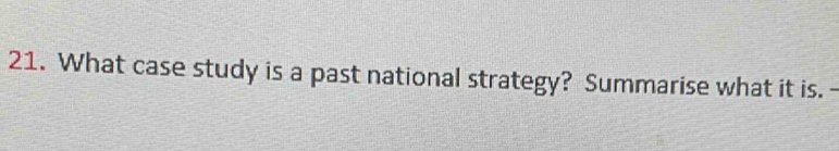 What case study is a past national strategy? Summarise what it is.